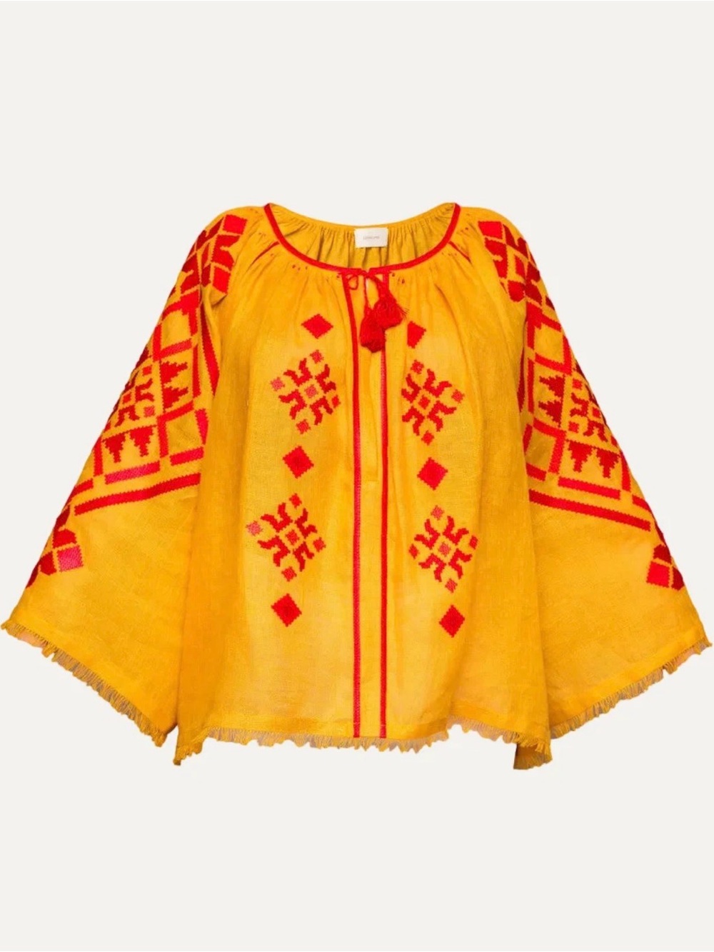 Sleeping Gypsy Odessa Embroidered Peasant Top Linen Size M Boho Bell Sleeves